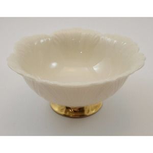 Lenox Cabbage Leaf Design Footed Candy or Nut Bowl Gold Trim 4 1/2" Made in USA